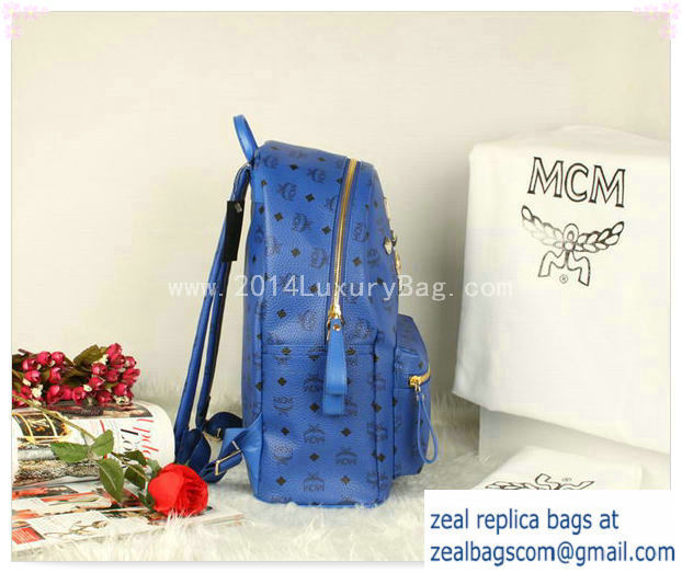 High Quality Replica MCM Stark Backpack Jumbo in Calf Leather 8006 Blue - Click Image to Close